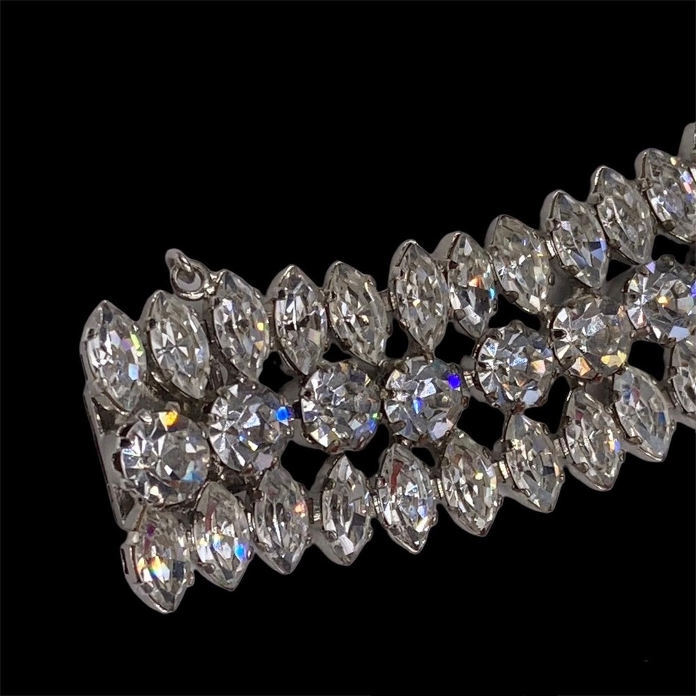 Wide Vintage Rhinestone Bling Bracelet Hollywood Glam - Picture 4 of 6